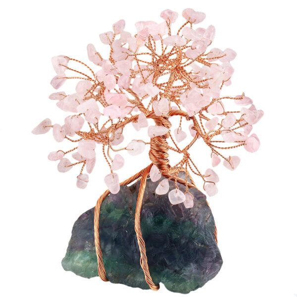 天然水晶发财树摆件 铜线缠绕原石萤石底座 碎石叶子 能量发生器 树 - 图片 4