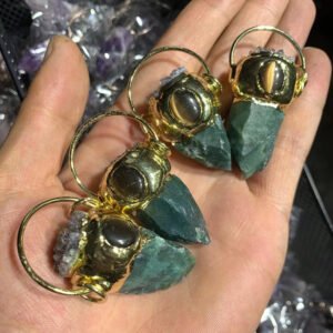 天然能量水晶 个性印度玛瑙吊坠纯手工包边电镀  饰品配件灵气师手工