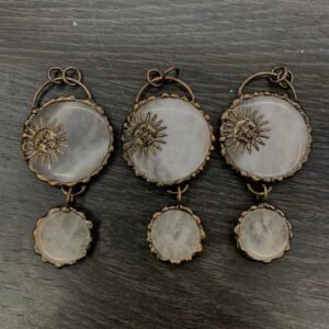 天然能量水晶 复古风天然粉晶太阳双圆吊坠手工包边  产品灵气师手工