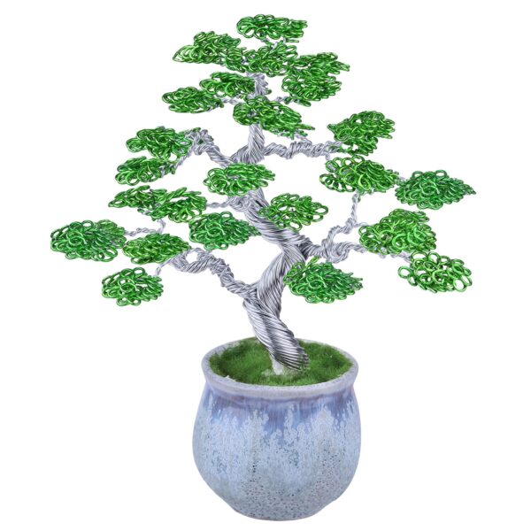 创意手工编织银色铝线发财树树 能量发生器 盆景配陶瓷花盆底座摆设 - 图片 6