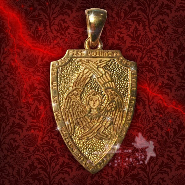 *进口 护身符盾牌--天使长迈克尔镀金护身符魔法吊坠 纯银镀金 - 图片 2