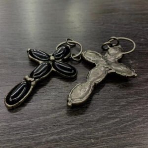 天然能量水晶原创设计十字架黑色古银光身复古电镀项链吊坠饰品配件灵气师手工