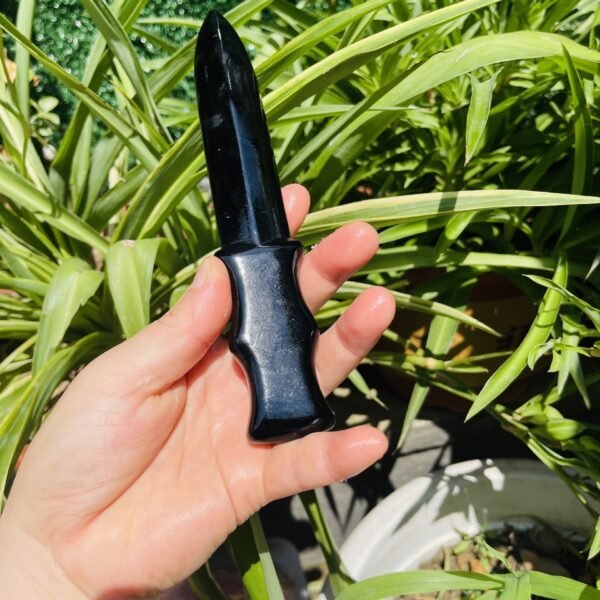 天然黑曜石水晶雕刻匕首 家居办公装饰摆件供应 - 图片 6