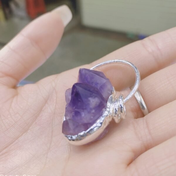 天然能量水晶 天然紫晶原石 金色银色复古包边吊坠灵气师手工 - 图片 4
