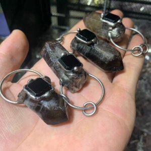 天然能量水晶 复古风个性茶水晶吊坠纯手工包边电镀  产品灵气师手工