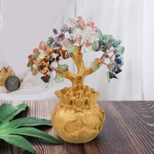 天然水晶碎石树 创意款钱袋底座摇钱树 桌面水晶 能量发生器 摆件