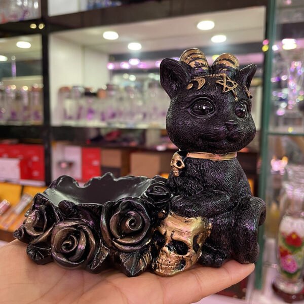 五芒星羊角猫骷髅黑猫树脂球摆件水晶球底座摆件 - 图片 2