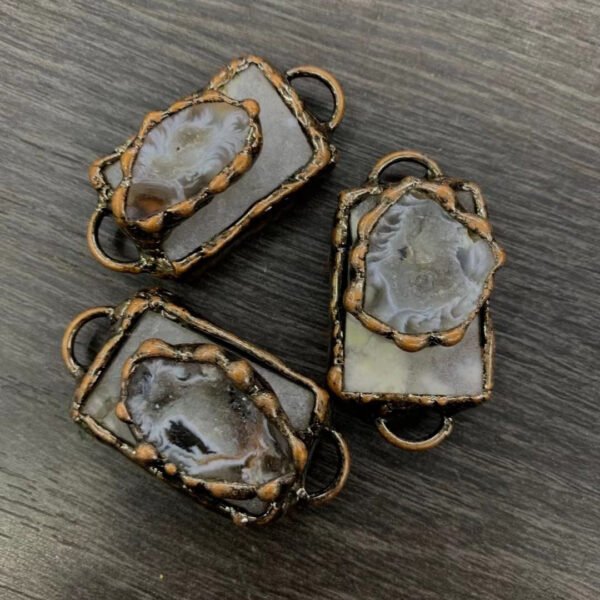 天然能量水晶 复古风个性玛瑙晶牙方块吊坠纯手工包边电镀  产品灵气师手工