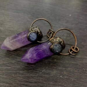 天然能量水晶原创设计天然紫晶吊坠六角柱形复古风电镀灵气师手工