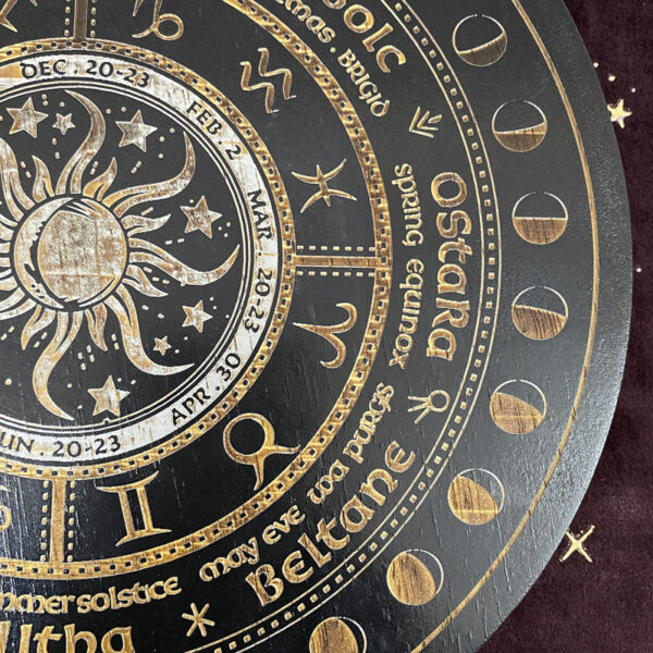 女巫占卜水晶橡木能量盘  祭坛星盘 轮盘橡木雕刻星盘 能量盘 - 图片 10