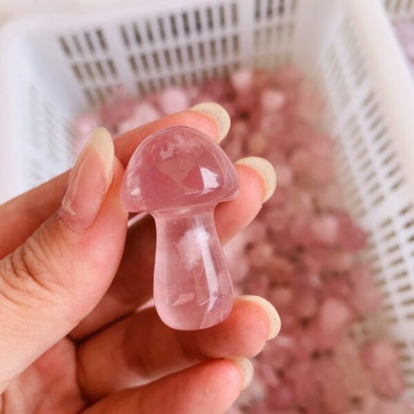 天然粉晶蘑菇水晶原石雕刻水晶摆件挂件 - 图片 4