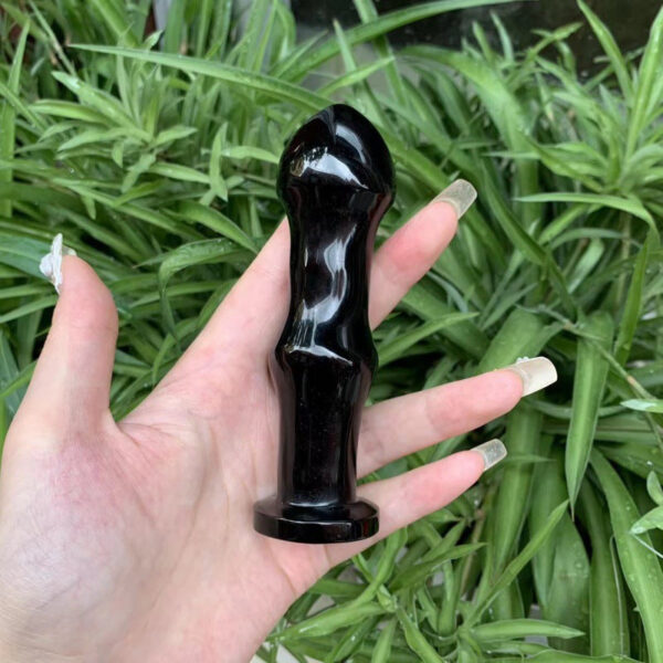 天然黑曜石水晶按摩棒原石打磨雕刻水晶摆件 - 图片 3