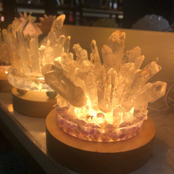 天然白水晶柱手工制作晶簇小夜灯 - 图片 3