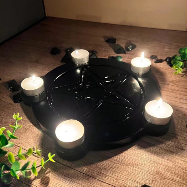 天然原石黑曜石五芒星能量放大器蜡烛台摆件家居客厅摆件公司装饰摆件 - 图片 6
