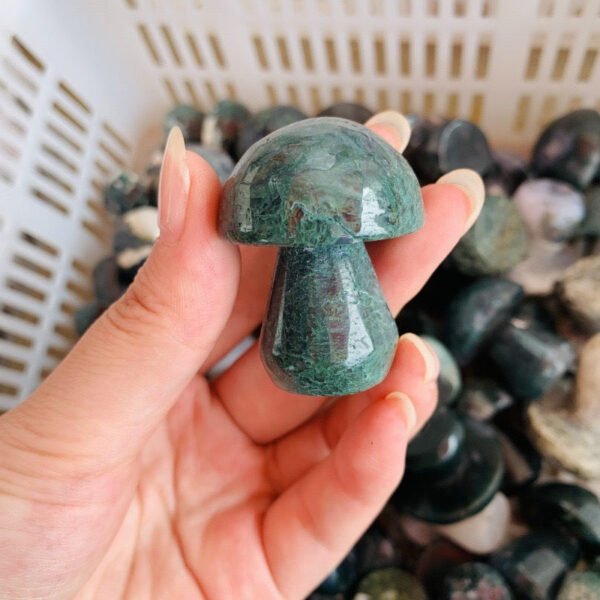 天然水草玛瑙蘑菇水晶原石雕刻水晶摆件 - 图片 3