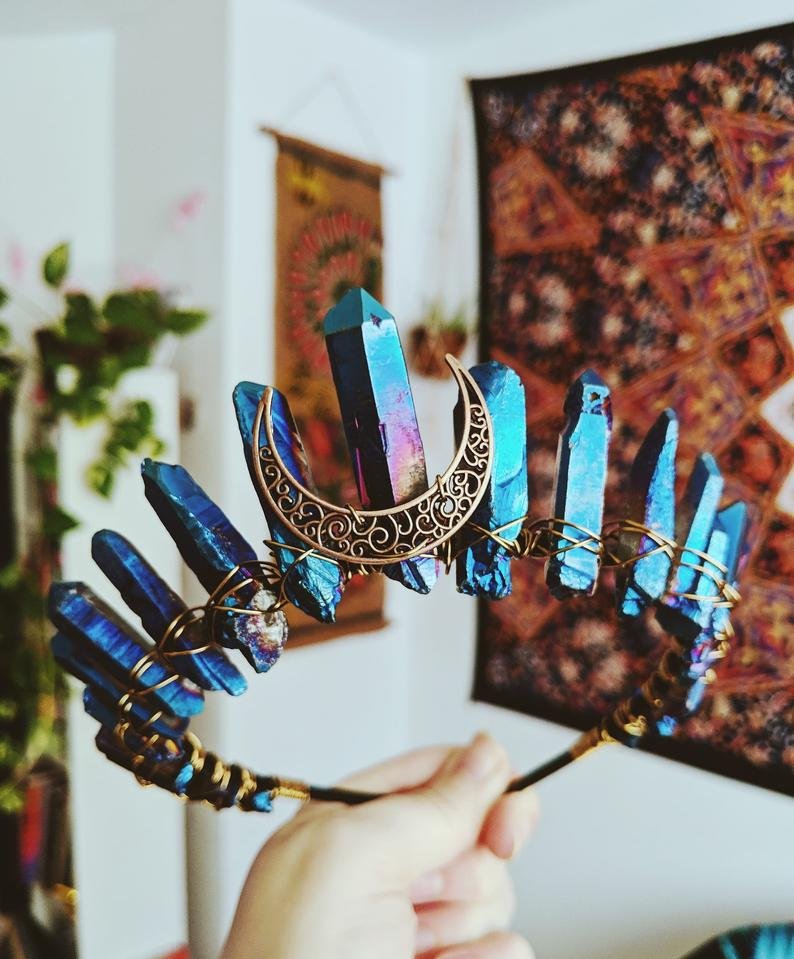 新款欧美风水晶皇冠头饰 天然石头灰色发饰 女巫风人工发箍 仪式工具 新款欧美风水晶皇冠头饰 天然石头灰色发饰 女巫风人工发箍 仪式工具 - 图片 4