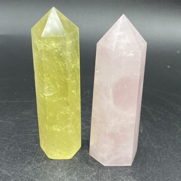 天然粉晶黄水晶柱子精品水晶雕刻件桌面摆件手工雕刻件装饰 买一送一 - 图片 6