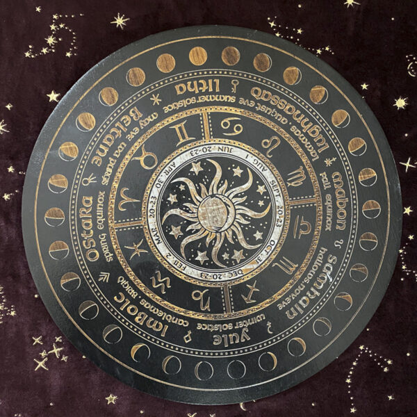 女巫占卜水晶橡木能量盘  祭坛星盘 轮盘橡木雕刻星盘 能量盘 - 图片 7