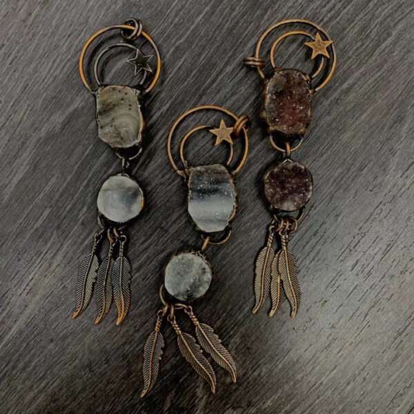 天然能量水晶 复古风玛瑙晶牙星星羽毛吊坠古铜电镀  产品灵气师手工 - 图片 4