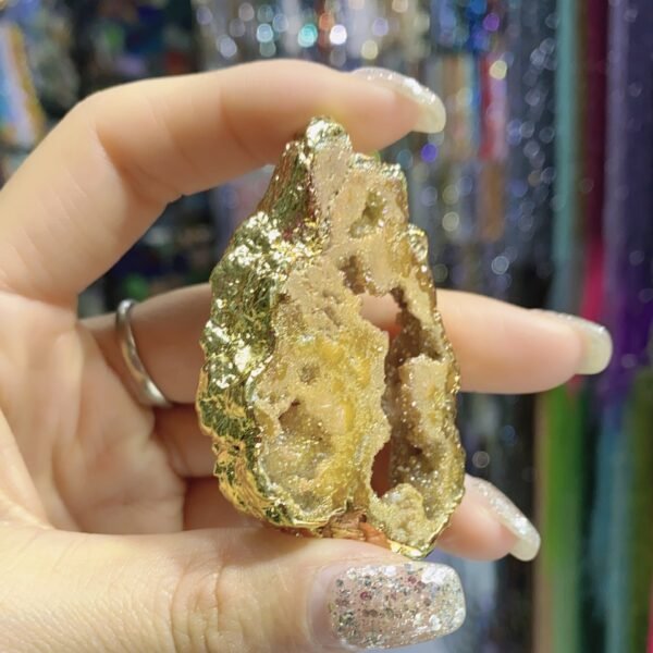 天然能量水晶 天然水晶晶牙电镀香槟色招财聚宝转运包金边灵气师手工 - 图片 3