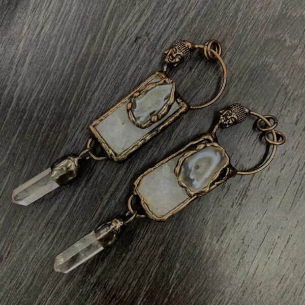 天然能量水晶 复古风个性玛瑙晶牙方块吊坠纯手工包边电镀  产品灵气师手工 - 图片 4