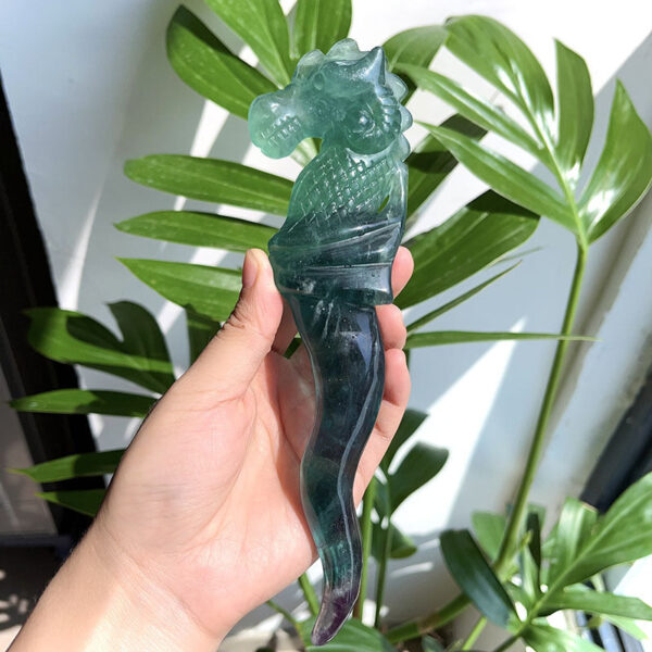 天然水晶权杖海马权杖白水晶粉晶萤石银耀石权杖水晶原石打磨雕刻 - 图片 7