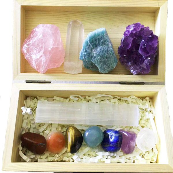 滚石水晶套装 紫晶簇 玫瑰石英 天河石水晶礼品套装 - 图片 4