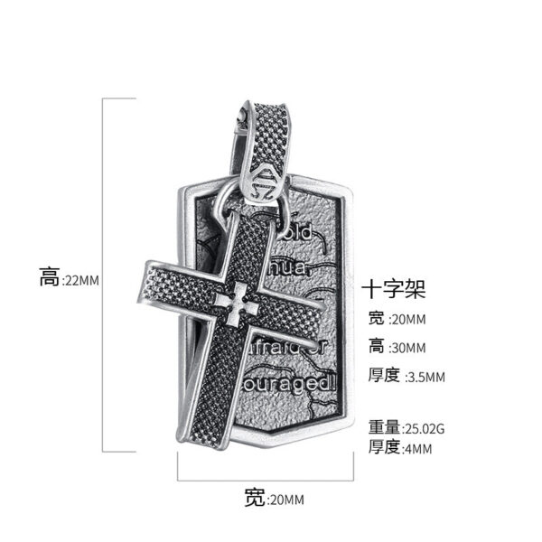 纯锡饰品 男士不锈钢嘻哈项链复古十字架吊坠欧美热销项链经文方牌吊坠 - 图片 2
