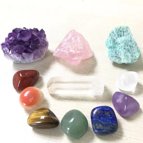 滚石水晶套装 紫晶簇 玫瑰石英 天河石水晶礼品套装
