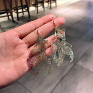 简约海洋风中国红镂空金鱼耳饰耳钩耳环