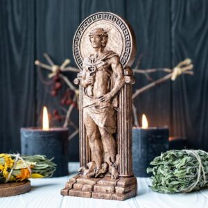 神秘学收藏~进口 赫尔墨斯HERME手工木雕像 希腊奥林匹亚异教徒神众神的使者
