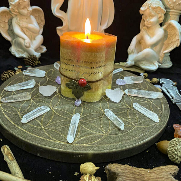 生命之花水晶能量盘 橡木雕刻星盘能量摆件 威卡wicca仪式摆件 - 图片 8