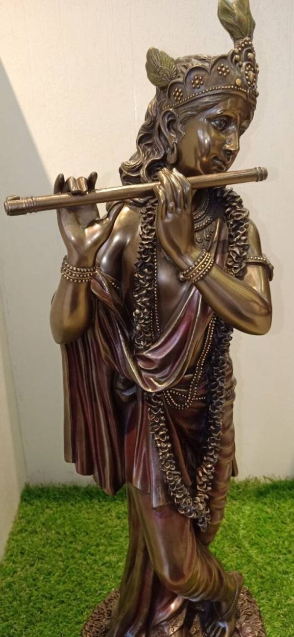 神秘学收藏~进口手工精制主克里希纳雕像62厘米 KRISHNA 印度教神 青铜神像 - 图片 3