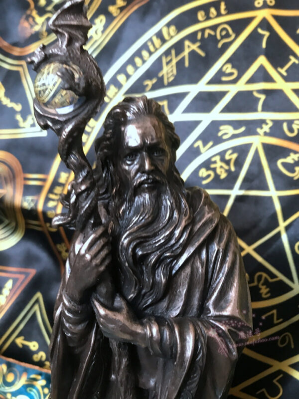 神秘学收藏~能量雕像系列~*进口 梅林青铜28厘米 魔法师青铜树脂雕像 中世纪青铜雕像收藏 - 图片 4