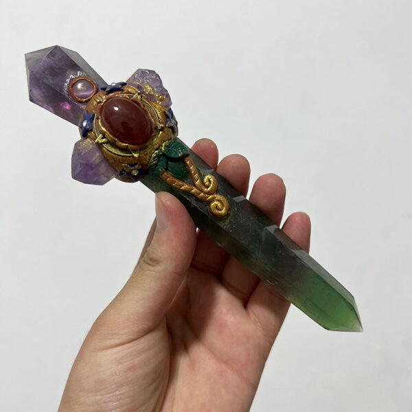绿萤石魔法权杖 手工制作扩香矿石工艺品魔法棒家居装饰摆件 - 图片 2