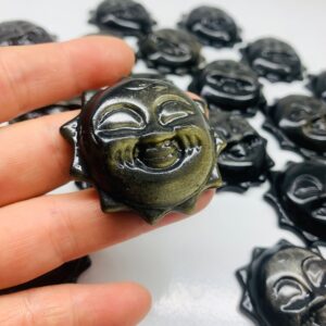 热销 天然水晶金曜石雕刻太阳笑脸水晶小摆件