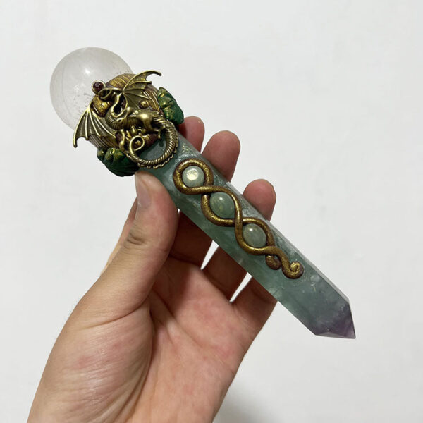 绿萤石魔法权杖 手工制作扩香矿石工艺品魔法棒家居装饰摆件 - 图片 3