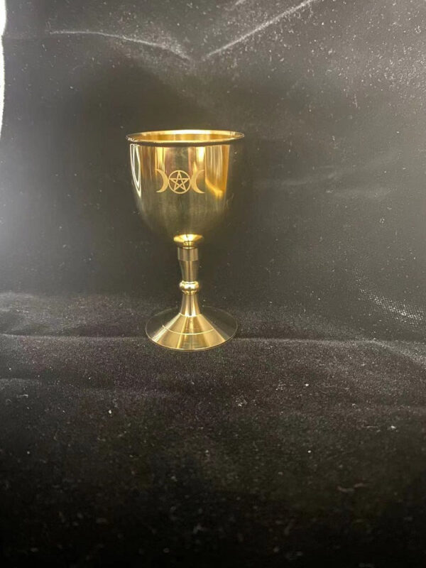 现货 铜质三相月圣杯 雕刻铜质高脚杯祭坛摆件 Wicca仪式 - 图片 2