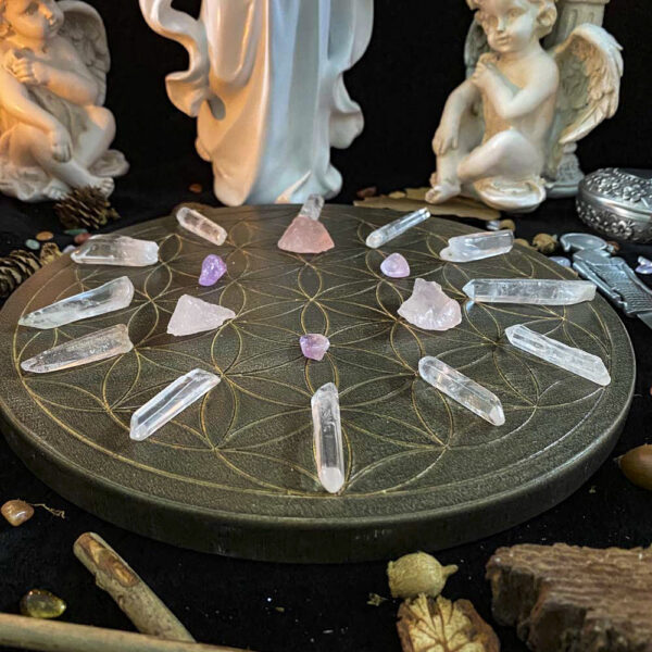生命之花水晶能量盘 橡木雕刻星盘能量摆件 威卡wicca仪式摆件 - 图片 4