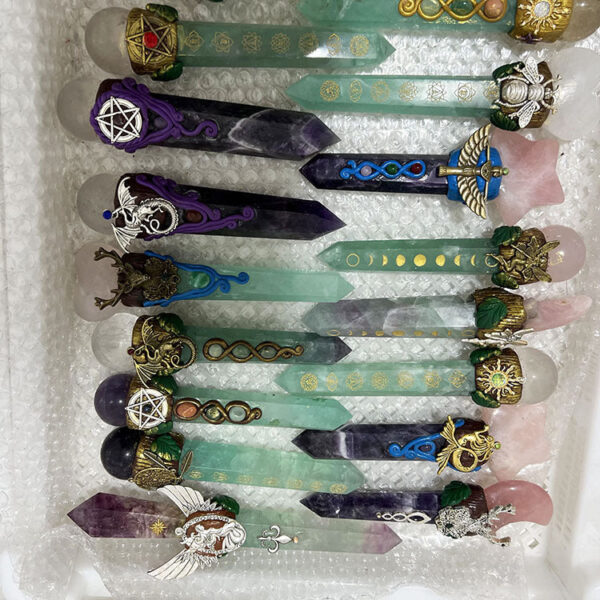 绿萤石魔法权杖 手工制作扩香矿石工艺品魔法棒家居装饰摆件 - 图片 5
