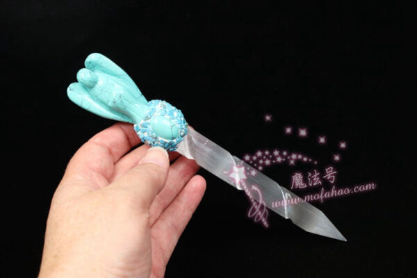 神秘学收藏~进口灵气师手工精制绿松石白松石水晶棒天使魔法杖 - 图片 5