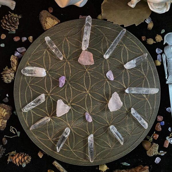 生命之花水晶能量盘 橡木雕刻星盘能量摆件 威卡wicca仪式摆件 - 图片 3