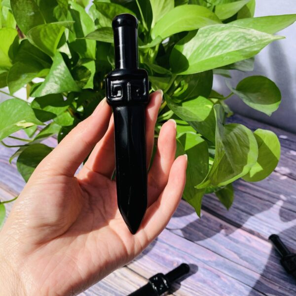 直供  天然水晶黑曜石雕刻水晶匕首家居办公装饰摆件 - 图片 2