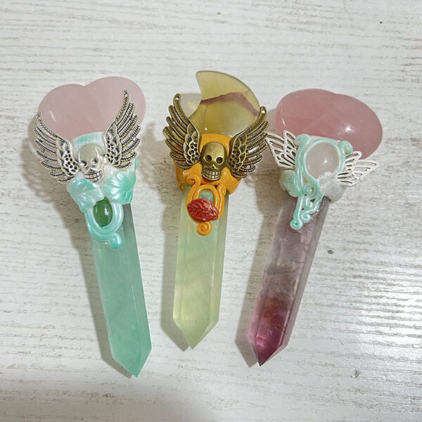 绿萤石魔法权杖 手工制作扩香矿石工艺品魔法棒家居装饰摆件 - 图片 6