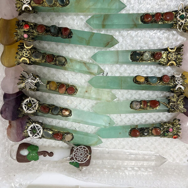 绿萤石魔法权杖 手工制作扩香矿石工艺品魔法棒家居装饰摆件