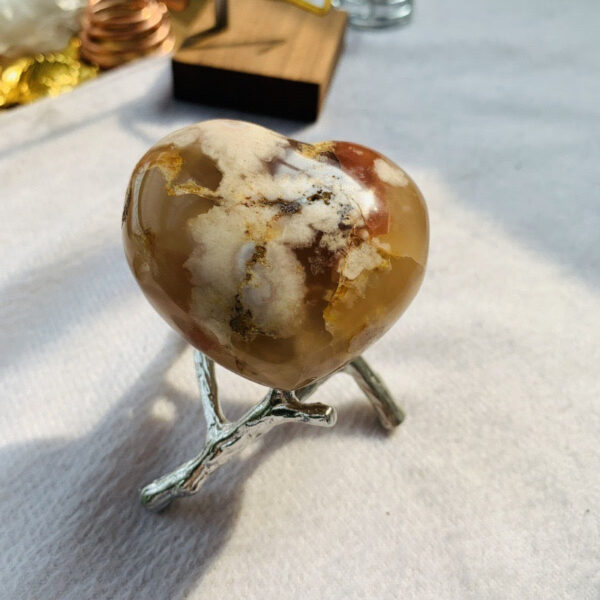 热销 樱花玛瑙爱心原石打磨心形把玩石天然水晶摆件配件 - 图片 4