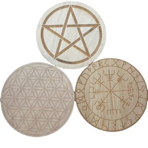 生命之花五芒星维京如尼符号水晶阵七脉轮能量木质餐垫祭坛摆件