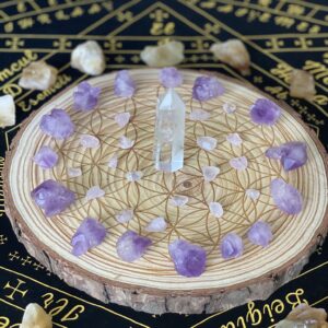能量塔罗布~2020新品 生命之花水晶能量盘原木雕刻星盘祭坛摆件女巫占卜道具